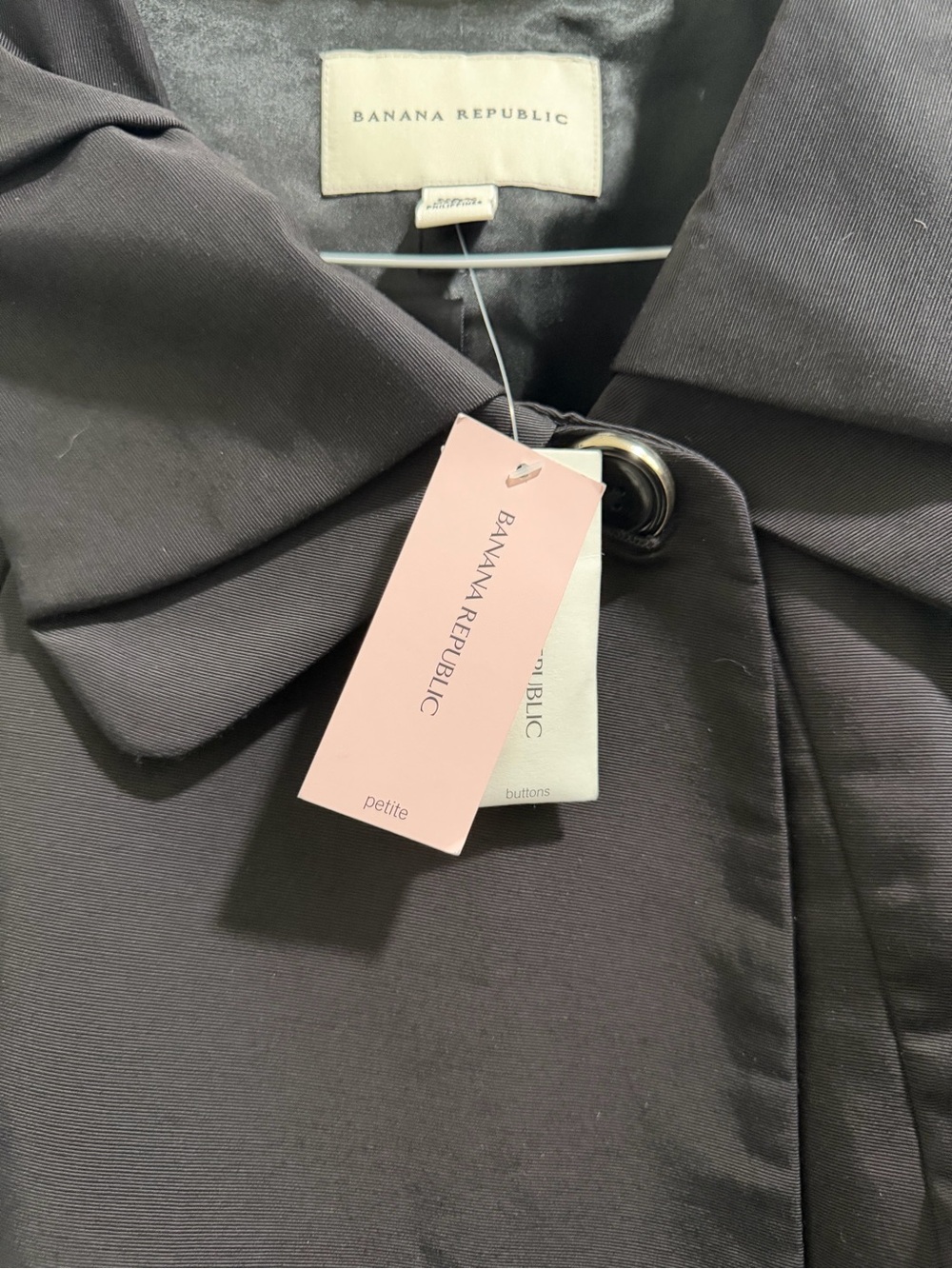 Banana Republic Petite S Black Puff Sleeve Trench Coat Jacket NWT